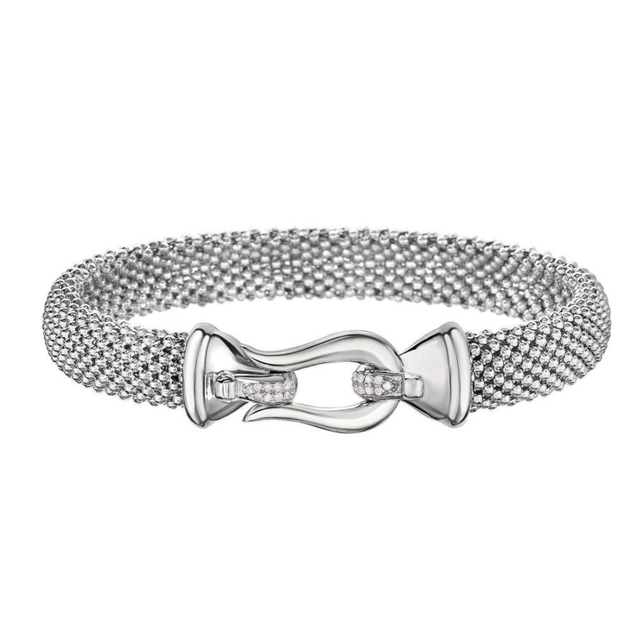 Women Phillip Gavriel | Silver & Diamond Medium Popcorn Horsebit Bracelet