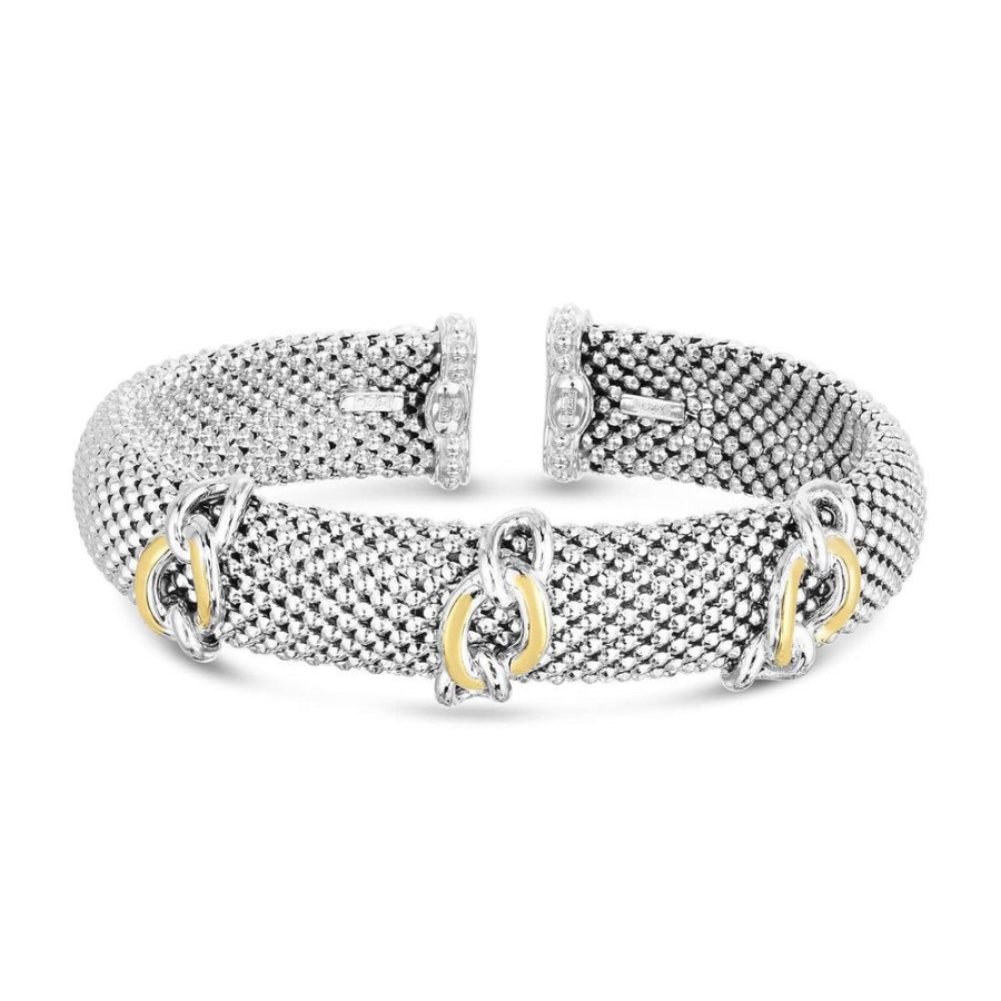 Women Phillip Gavriel | Silver & 18K Gold Popcorn Curb Accent Cuff Bracelet