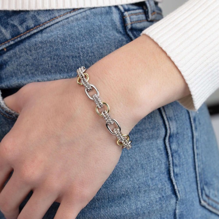 Women Phillip Gavriel | Silver & 18K Gold Mixed Link Cable Bracelet