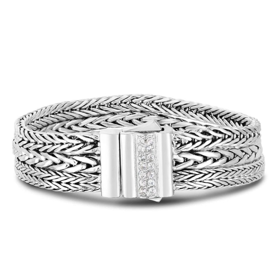 Women Phillip Gavriel | Silver Woven Multi-Chain Bracelet With White Sapphires