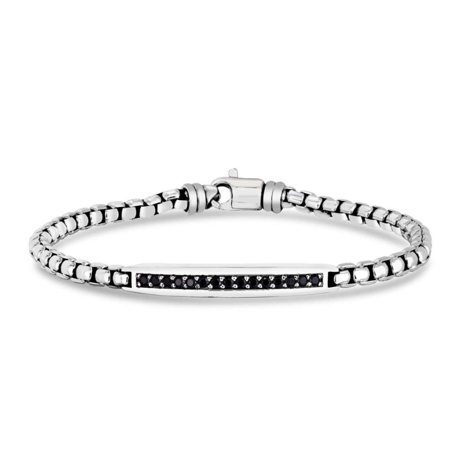 Men Phillip Gavriel | Silver Box Link Bracelet With Black Spinel