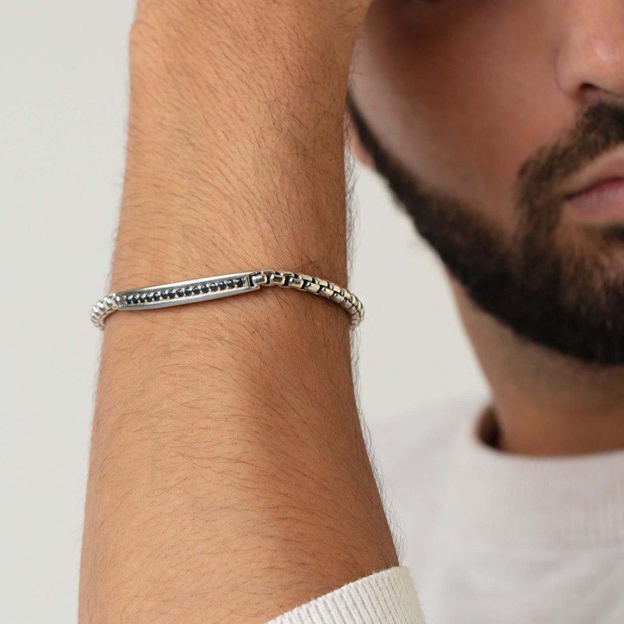 Men Phillip Gavriel | Silver Box Link Bracelet With Black Spinel